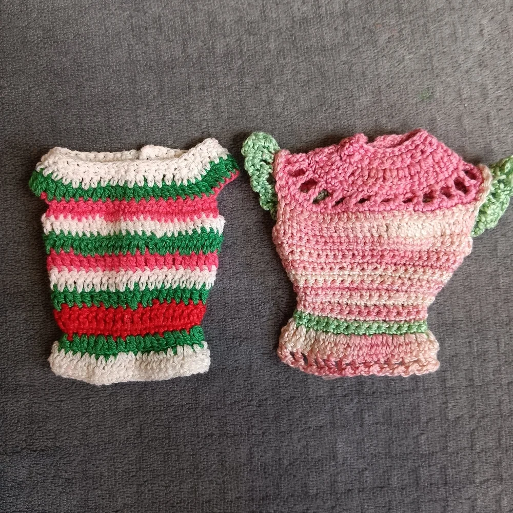 Fits Barbie 60s 70s Era Vintage Handmade Crochet Doll Tops Shirt Lot Retro Set
